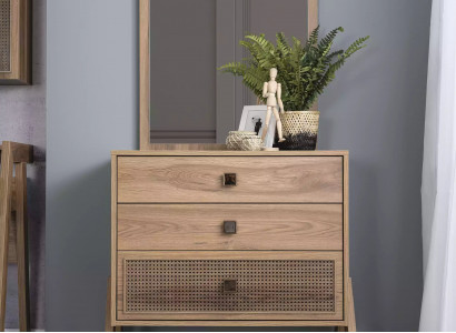 Komplette Kommode mit Spiegel Holz Braun 2tlg Kinderzimmer Schrank